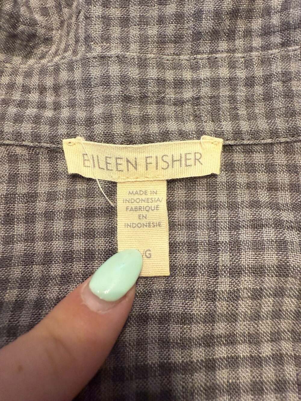 Eileen Fisher Gingham Check Short Sleeve Button-Down Shirt Dress Size Large - Picture 2 of 6